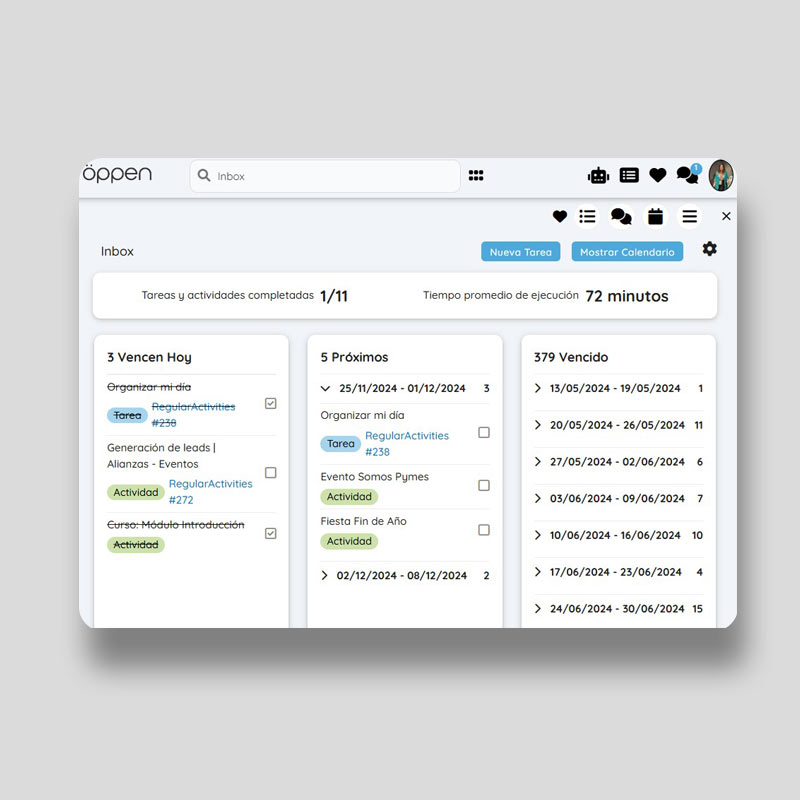 Vista del módulo CRM e Inbox